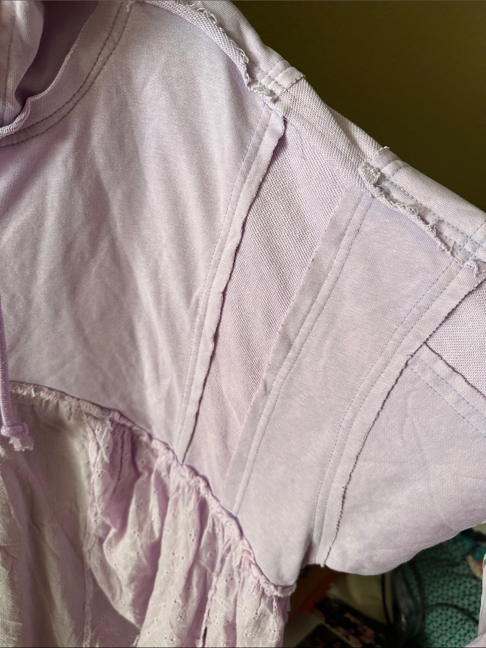 Light Lavender Hooded Pullover with Eyelet and Lightweight Cotton Tier Raw Seams - Picture 6 of 17
